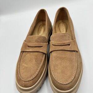 Portland Leather Patina Zoe Chunky Suede Platform Penny Loafer Shoes 10.5